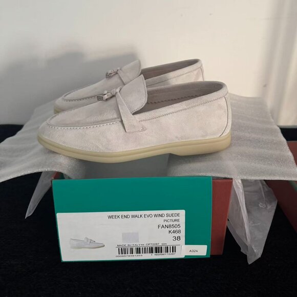 Loro Piana Weekend Walk Wind Suede Gray Loafers 38 - Picture 1 of 5